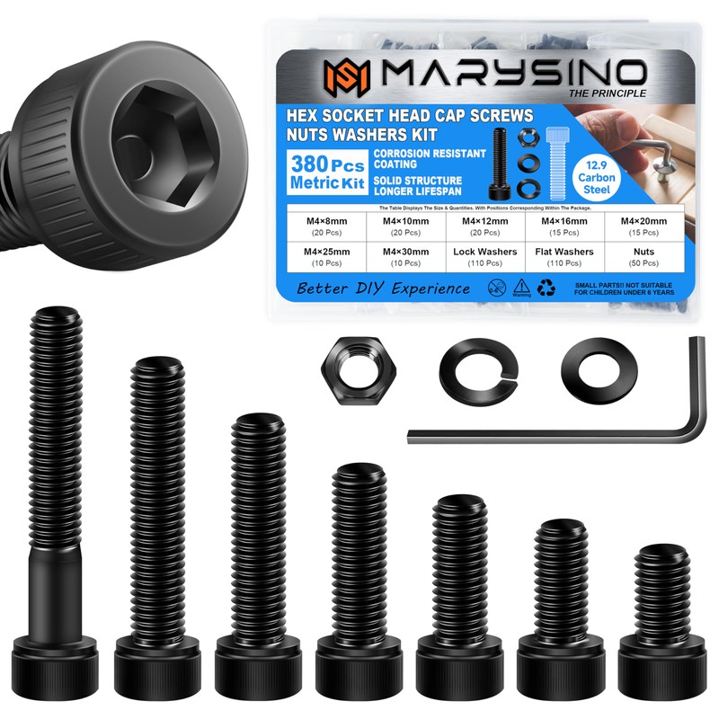 380 Piezas Tornillos M4, Kit Surtido de Tornillos Métricos de