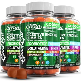 Clean Nutra Digestive Enzymes Gummies with Probiotics Prebiotics For Digestive Health + L-Glutamine For Gut Health Bromelain Licorice Fiber Apple Pectin Inulin - Specification: 3 Bottles