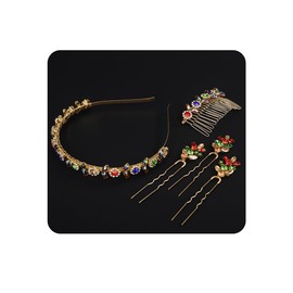 Rumtock Colorful Rhinestones Beads Gold Hair Crown with Comb Pins Wedding Jewelry Set for Brides Women Special Occasion Hair Accessories (Gold)