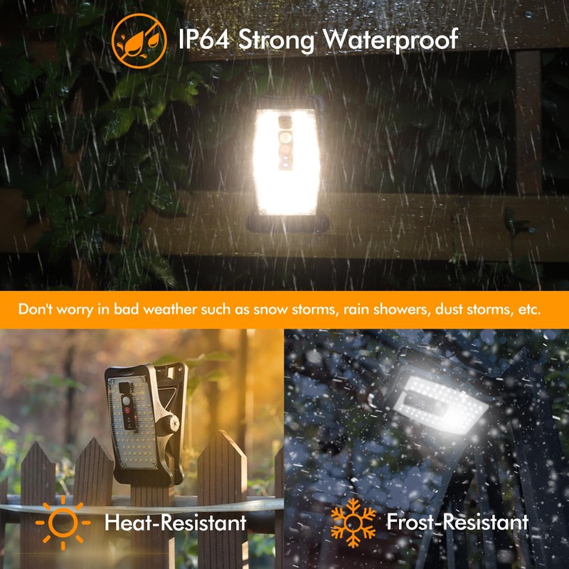 Clip On Solar Motion Lights Outdoor Waterproof, 800LM, 70 LED,