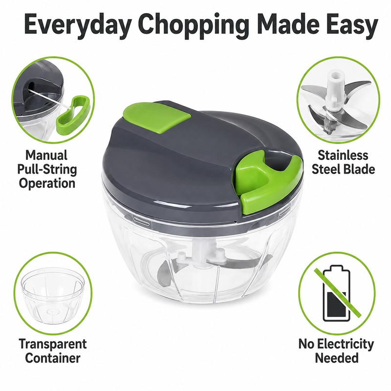 Manual Garlic Chopper for Food Prep - Pull-String Vegetable Mincer