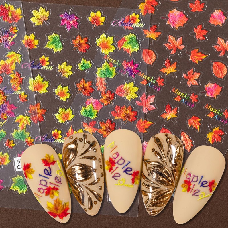 IDDFEVE Embossed Fall Nail Art Stickers, 5D Thanksgiving Day Nail