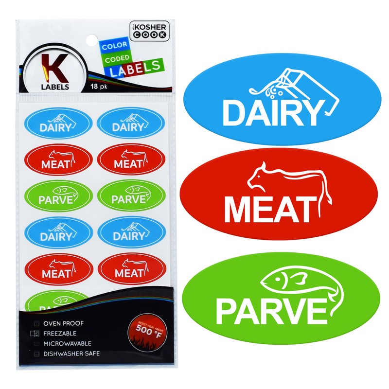 18 Assorted Kosher Labels -6 Blue Dairy, 6 Red Meat,