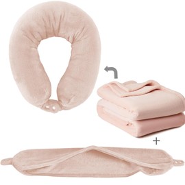 lattefine Multi-functional 2-in-1 Travel Blanket with Neck Pillow Cover, Soft and Warm Blanket, Portable & Lightweight, Suitable for Home, Travel, Airplanes, Camping, Anti-Static, Suitable for Four