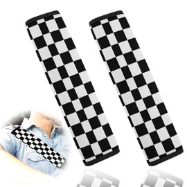 AUEFUDQ Seat Belt Pads, Children's Car Seat Belt, Shoulder Pads, Belt Cushion, Protective Cushion and Velvet Bag, Large for More Comfort on the Travel, Black and White Chess Pattern, Pack of 2