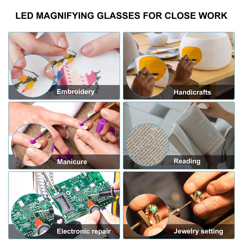 OKH 200% Magnifying Glasses with Light, Rechargeable LED Lighted Magnification