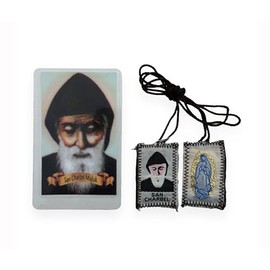 GCK San Charbel Tarjeta de Oracion Laminada con Escapulario Prayer Card in Spanish Scapular Set
