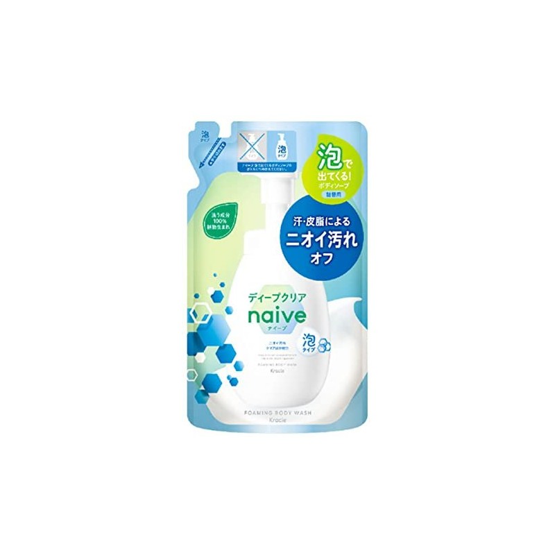 Kracie Naive Foam Body Soap, Deep Clear, Refill, 16.2 fl
