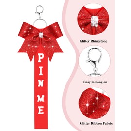 Landical 24 Pcs Cheer Pin Me Ribbon Cheerleader Ribbon Keychain with Rhinestones Bow for Cheerleader Bag Backpack (Red)