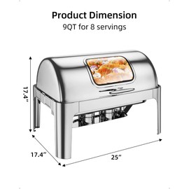 9 QT Rectangular Roll Top Chafing Dish Buffet Set, Catering Food Warmer Stainless Steel with 2 Half Size Pans for Parties, Wedding, Birthday,Catering, Hotels and Weddings