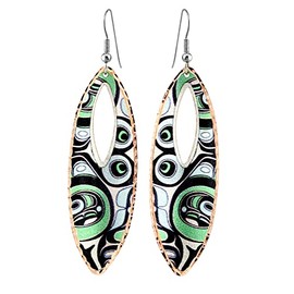 Native Haida Eagle Earrings for Women Eagle Spirit Totem Earrings with Elliptical Cut-out, Elongated Red Teardrop Eagle Earrings, Artisan Handcrafted Hida Jewelry