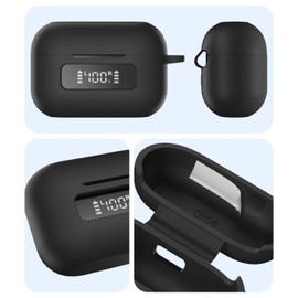 AGENTNANO for TOZ0 NC9(2024) Case Cover, Silicone Protective Scratch Resistant Battery Display Visible Design Cover for TOZO Hybrid Active Noise Cancelling Wireless Earbuds with Carabiner-Black