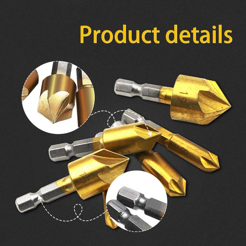 6Pcs Countersink Drill Bits,90 Degree Chamfering Drill Bit 1/4" Hex