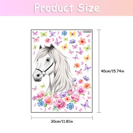 INNAL Wall Tattoo Horse Head Flowers Wall Sticker Butterflies 30 x 40 cm Wall Sticker Horse for Boys Girls Wall Sticker Art Decoration Baby Wall Sticker Decoration