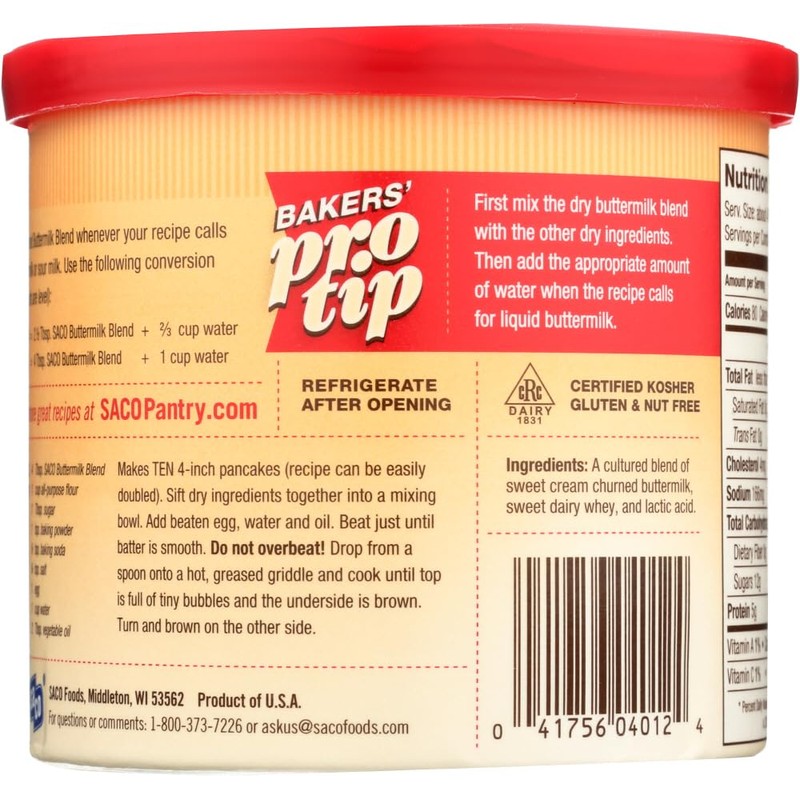 Saco Powdered Buttermilk, 12-ounce Cans (Pack of 3) by Saco