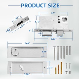 Pocket Door Hardware Mortise Lock with Pull, Privacy Recessed Handle Latch,Invisible Sliding Door Lock (Silver, Entrance)