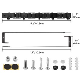 SLIIMU Over Door Movable Broom and Mop Hanging Holder with Sliding 4 Rack 5 Hook, Metal Mop and Broom Holder Wall Mount with 2 Over Door Hook, Door Mount Storage Organizer for Closet Garage Laundry