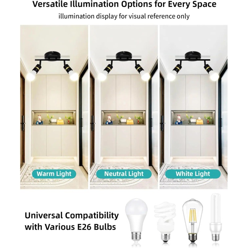 2 Heads Spotlight Adjustable E26 Wall Lamp Surface Mounted Black