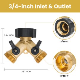 LINEX Garden Hose Splitter 2-Way, Heavy Duty Brass Y-Valve Connector, Outdoor Faucet Switcher, 3/4-Inch Orifice, 2 Separate Valves, Faucet Adapters for Garden, Lawn, and Car Washes