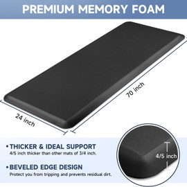 4/5 Inch Thick Kitchen Mats for Floor, StepRite Kitchen Rug for Standing Desk, Non-Slip, Thicker, Stain Resistant, Waterproof, Comfort Anti Fatigue Floor Mat for Home, Kitchen, Office - Black,70*24''