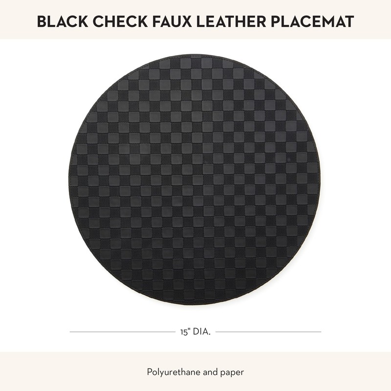 MACKENZIE-CHILDS Faux-Leather Placemat, Decorative Round Table Mat, Black Check