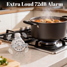 60 Minute Mechanical Loud Sound Timer - Battery Free, Manual Wind-Up with Loud 72dB Alarm for Cooking, Baking, Yoga, Classroom (Beige)