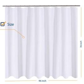 N&Y HOME Fabric Shower Curtain Liner 96 x 78 inch XL Size, Hotel Quality, Washable, Water Repellent, White Bathroom Curtains with Grommets, 96x78