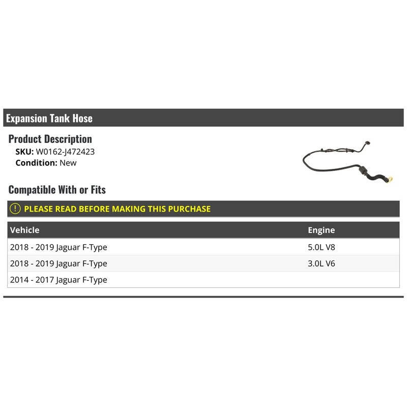Radiator Expansion Overflow Tank Hose - Compatible with 2014-2019 Jaguar