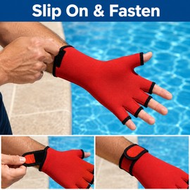 Webbed Swim Gloves with Adjustable Wrist Strap for Swimming, Diving & Aqua Fitness Training
