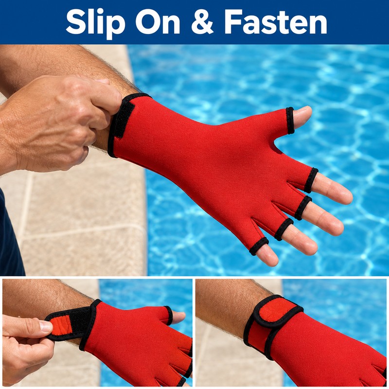 Webbed Swim Gloves with Adjustable Wrist Strap for Swimming, Diving