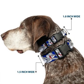 Buckle Down-Down Bugs Bunny Poses/Stars Navy Plastic Clip Collar, Bugs Bunny Close-UP Poses Blue, 1" Wide - Fits 15-26" Neck - Large