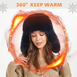 Winter Trapper Hat for Women Warm Faux Fur and Leather Windproof Full Hood Earflap Beanies