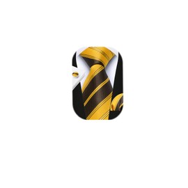 HISDERN Mens Yellow Tie Pre-tied Necktie for Men Gold Adjustable Ties Woven Striped Neckties Handkerchief Sets Formal