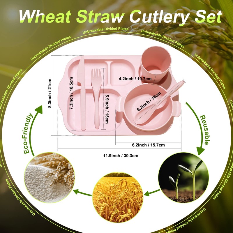 24 Pcs Wheat Straw Dinnerware Cutlery Set for Aldult Including