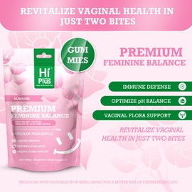 HiPlus HiPlus Premium Feminine Balance Probiotic Gummies for Women - Immune Health Support, Digestive Wellness, Vegan, Non-GMO, Gluten-Free, Hawaiian Pineapple Flavor, 60 Count
