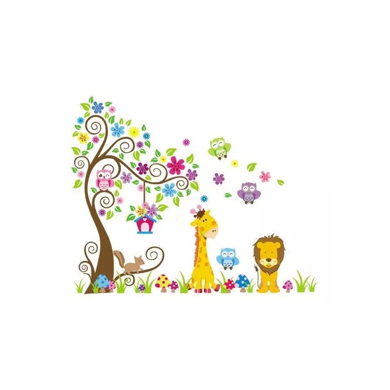 DaraBaby Vinil Decorativo Infantil Árbol Y Animales Selva Jirafa León