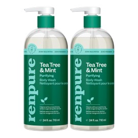 RENPURE Tea Tree & Mint Body Wash - Cleanses, Invigorates & Refreshes Skin Without Over-Drying - For All Skin Types - Tea Tree Leaf Oil, Spearmint Leaf Oil - 24 Fl Oz each, 2 Pack