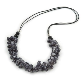 Avalaya Cluster Shell Bead with Black Cotton Cord Necklace in Black/ 66cm Long