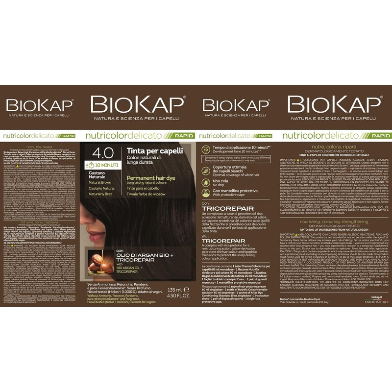 Biokap Nutricolor Delicato Rapid Hair Colour 4.00, Natural Brown, Hair