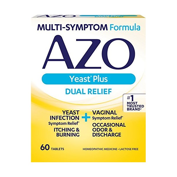 AZO Natural Yeast Symptom Prevention & Relief Tablets, 400 mg, 60-Count Boxes (Pack of 3)