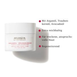 ARGAND'OR Vegan Argan Oil Care Cream 50 ml for Dry and Very Dry Skin Extra Rich and Regenerating Face Care for Day and Night Vegan