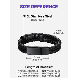 Richsteel Double Row Leather Bracelet for Men Braided Bracelet with Magnetic Clasp Stainless Steel Bangle Bracelet Celtic Elements 19/21/23 cm Silver Black, Stainless Steel, no stone