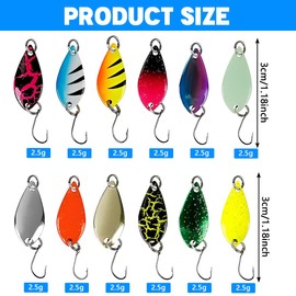 XOXVURI Trout Bait Trout Spoon Set 12 Pieces Artificial Bait Spinner Blinker Set Trout Bait Spoons Set 2.5G Fishing Accessories with Storage Box for Trout Bass Pike Zander
