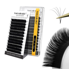 NAGARAKU Easy Fan Eyelash Extensions Volume Lashes Easy Fanning Pestañas Lash Extension Rapid Blooming Soft Clusters Matte Black for Beginners Beauty Salon (0.07 C Curl 9mm)