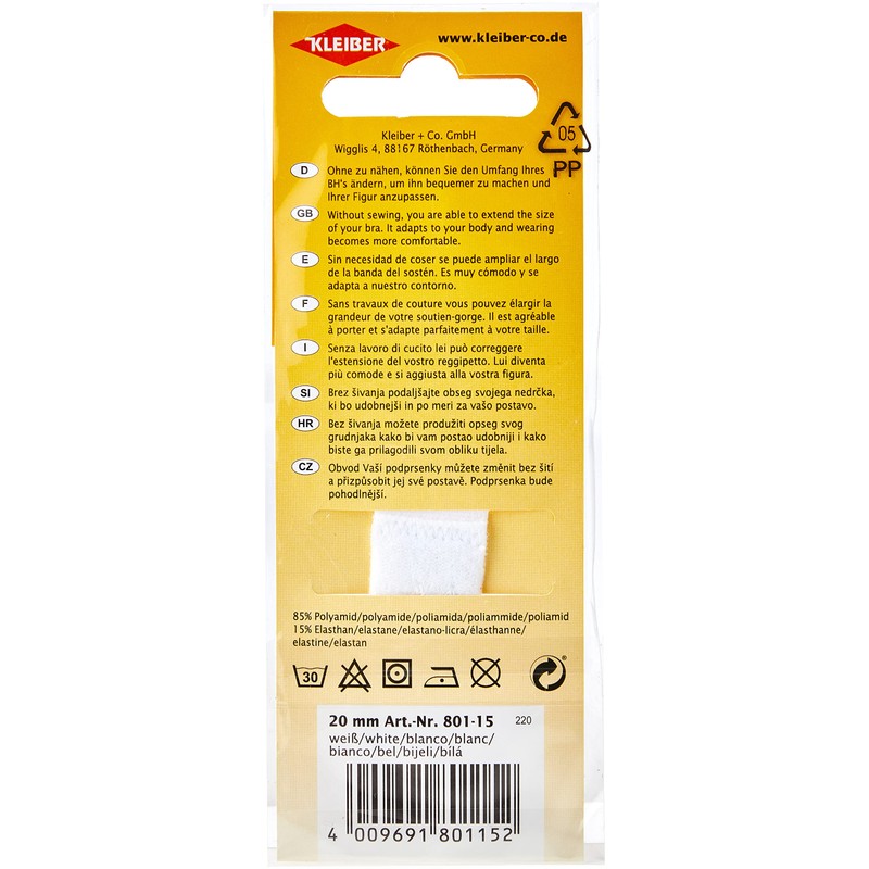 Kleiber Bra Extender up to 5cm-White-20mm-single Hook