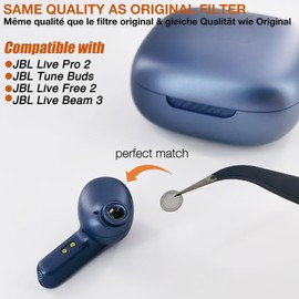 TENNMAK - Auriculares de malla a prueba de polvo para JBL Tune Buds/JBL Live Pro 2 / JBL Live Free 2 / JBL Live Beam 3 auriculares con filtro de polvo x 4 pares