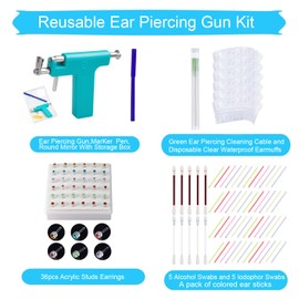 Ear Piercing Gun Kit,Reusable Professional Multi Purpose Ear Piercing Kit Nose Piercing Tools Set with 216 Pcs Acrylic Stud Earrings and Earrings Backs for Salon and Home Piercing