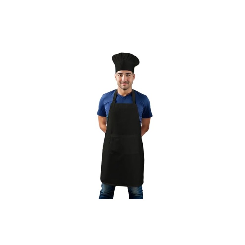 Duogoo Chef Apron and Hat set, 2 Pockets Adjustable Kitchen