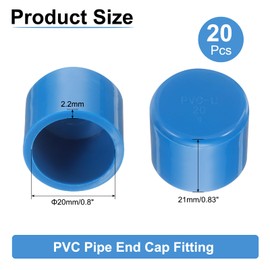 sourcing map 20 Pcs PVC Pipe End Cap Fitting, 20mm/0.8" ID Furniture Grade Pipe End Cap Plug Adapter Pipe Plug Socket Fittings for Sewer Drain Pipe Connections, DIY Garden Shelf, Blue