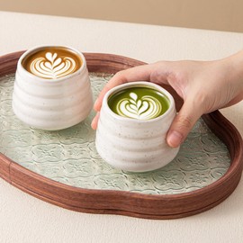 YumiPLUS 4pcs Ceramic Tea Cup Set – 160ml 5.4OZ Porcelain Matcha Cup, Handless Cute Coffee Mugs for breakfast/afternoon tea (Speckle)